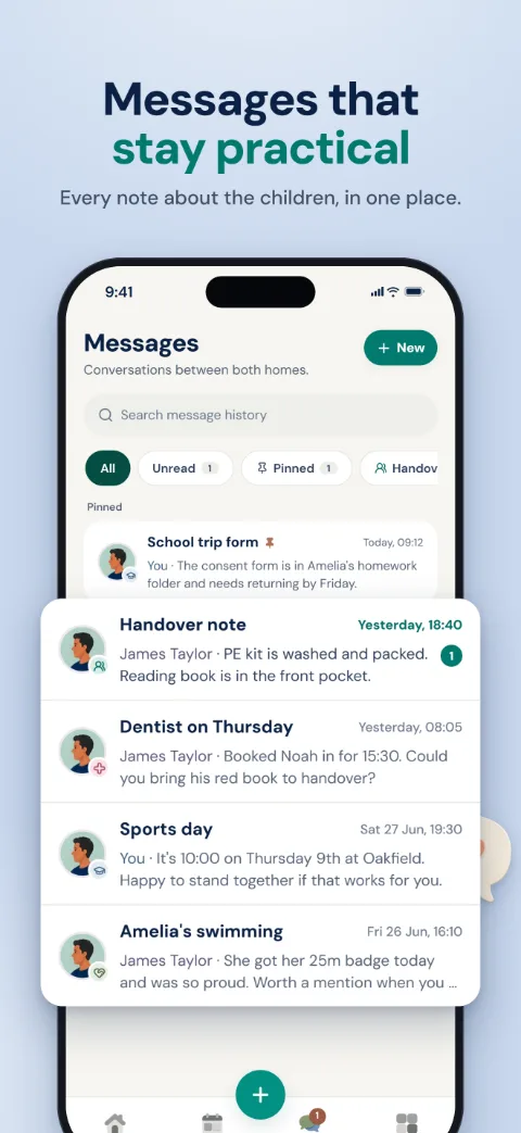 Messages between the two parents.